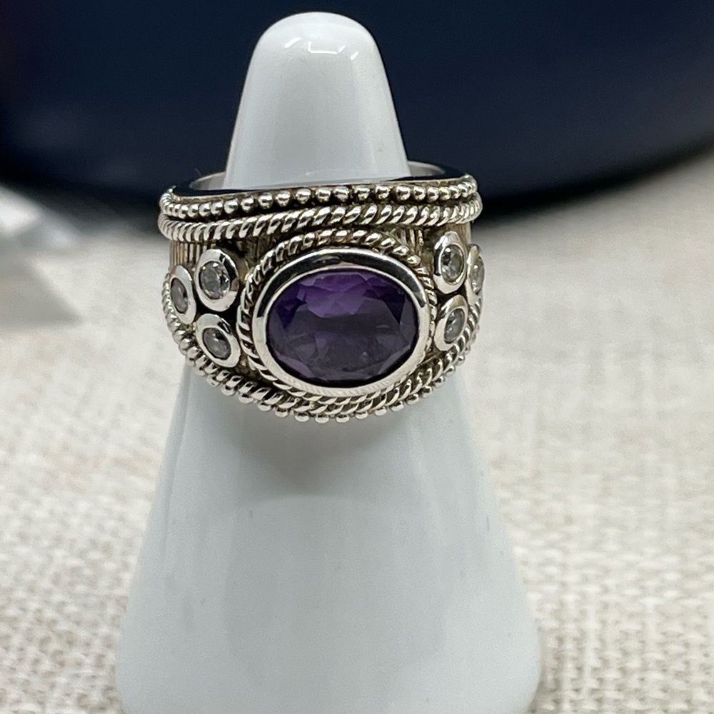 Vintage Judith Ripka Sterling Silver Amethyst Statement Ring – Size 5.75 - Picture 12 of 16